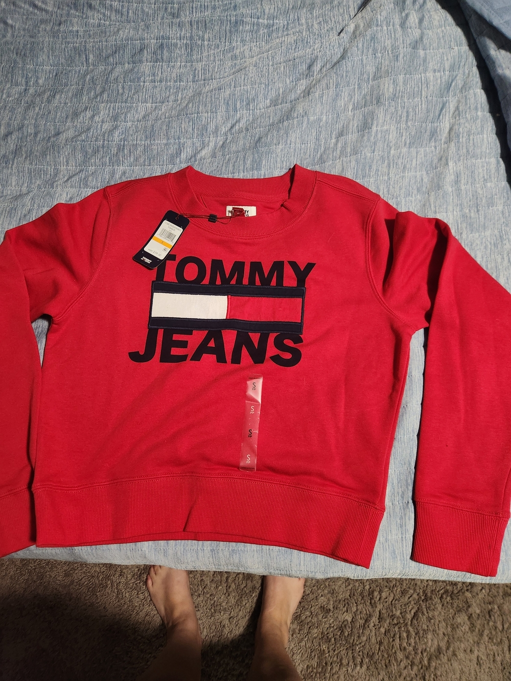 Tommy Hilfiger Red Crewneck Sweatshirt with Logo Flag